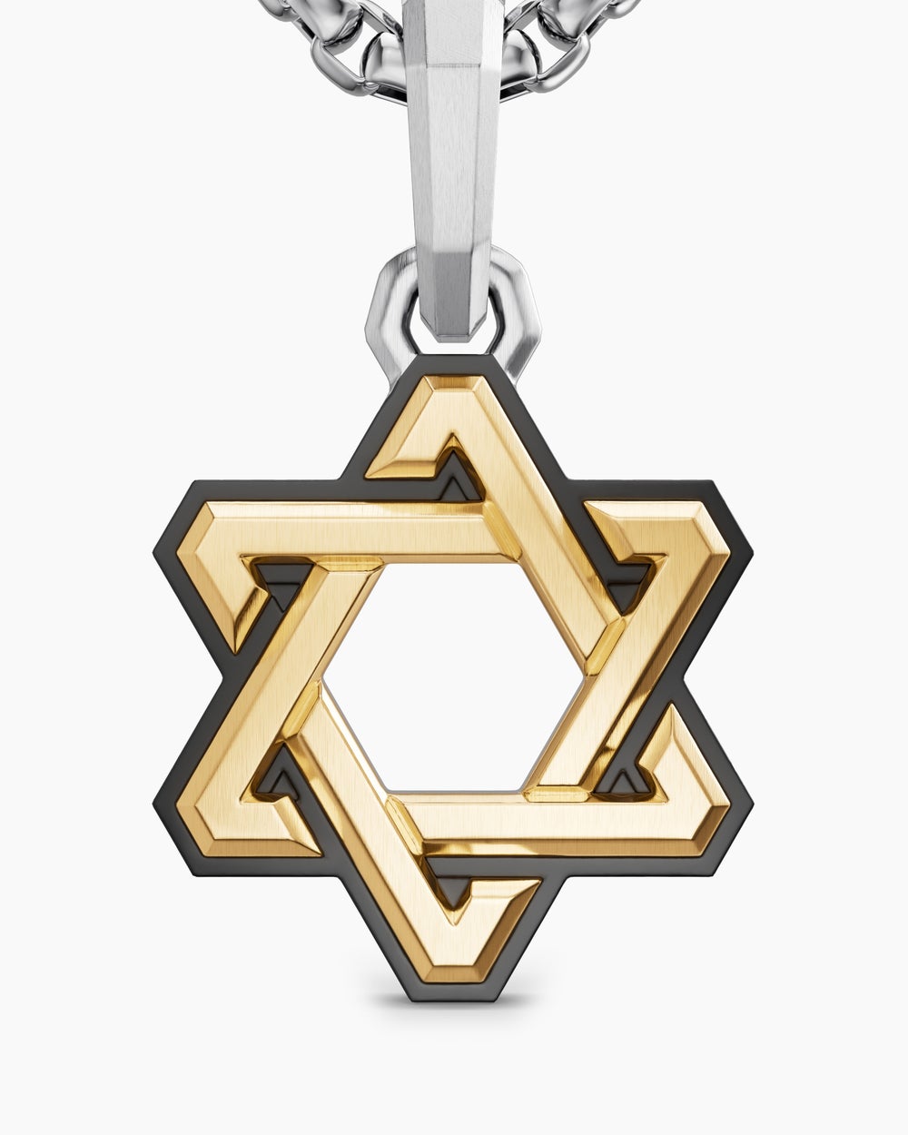 Mens Deco Star of David Amulet in Sterling Silver with 14K Yellow Gold, 19.5mm