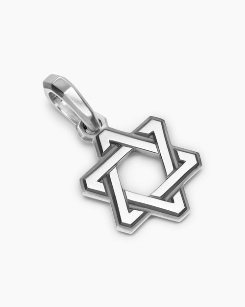 Mens Deco Star of David Pendant in Sterling Silver, 19.5mm