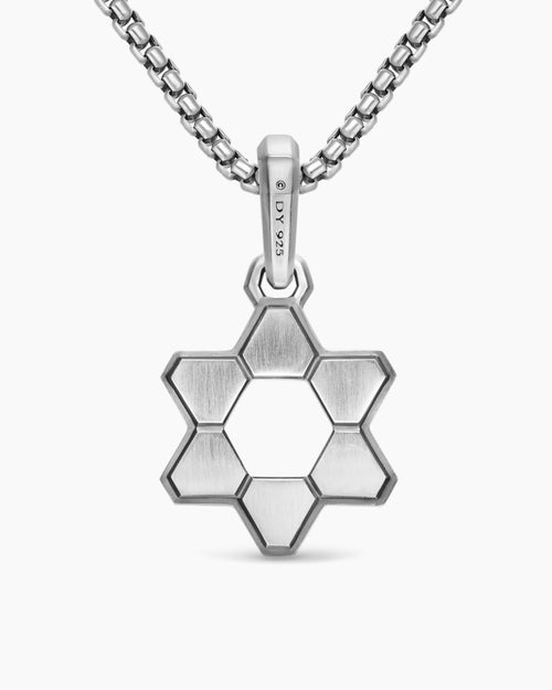Mens Deco Star of David Pendant in Sterling Silver, 19.5mm