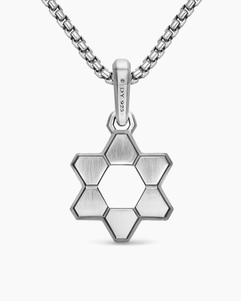 Mens Deco Star of David Pendant in Sterling Silver, 19.5mm