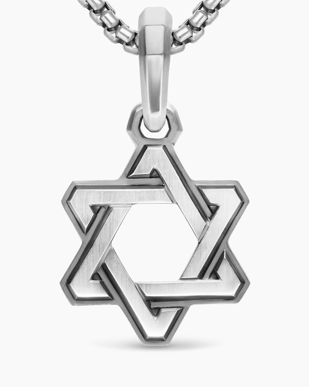 Mens Deco Star of David Pendant in Sterling Silver, 19.5mm