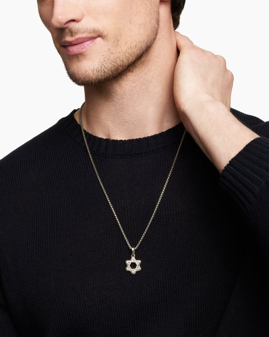 Deco Star of David Pendant in Sterling Silver, 24mm