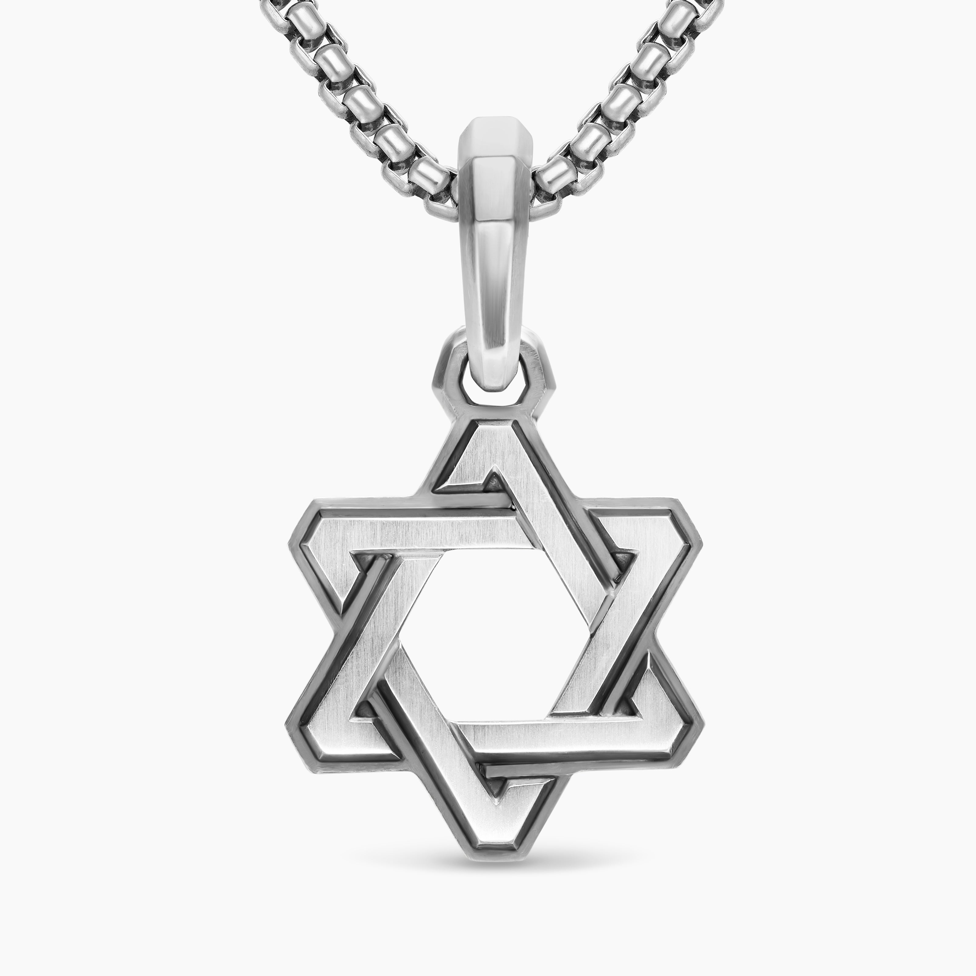 Mens Deco Star of David Pendant in Sterling Silver, 19.5mm