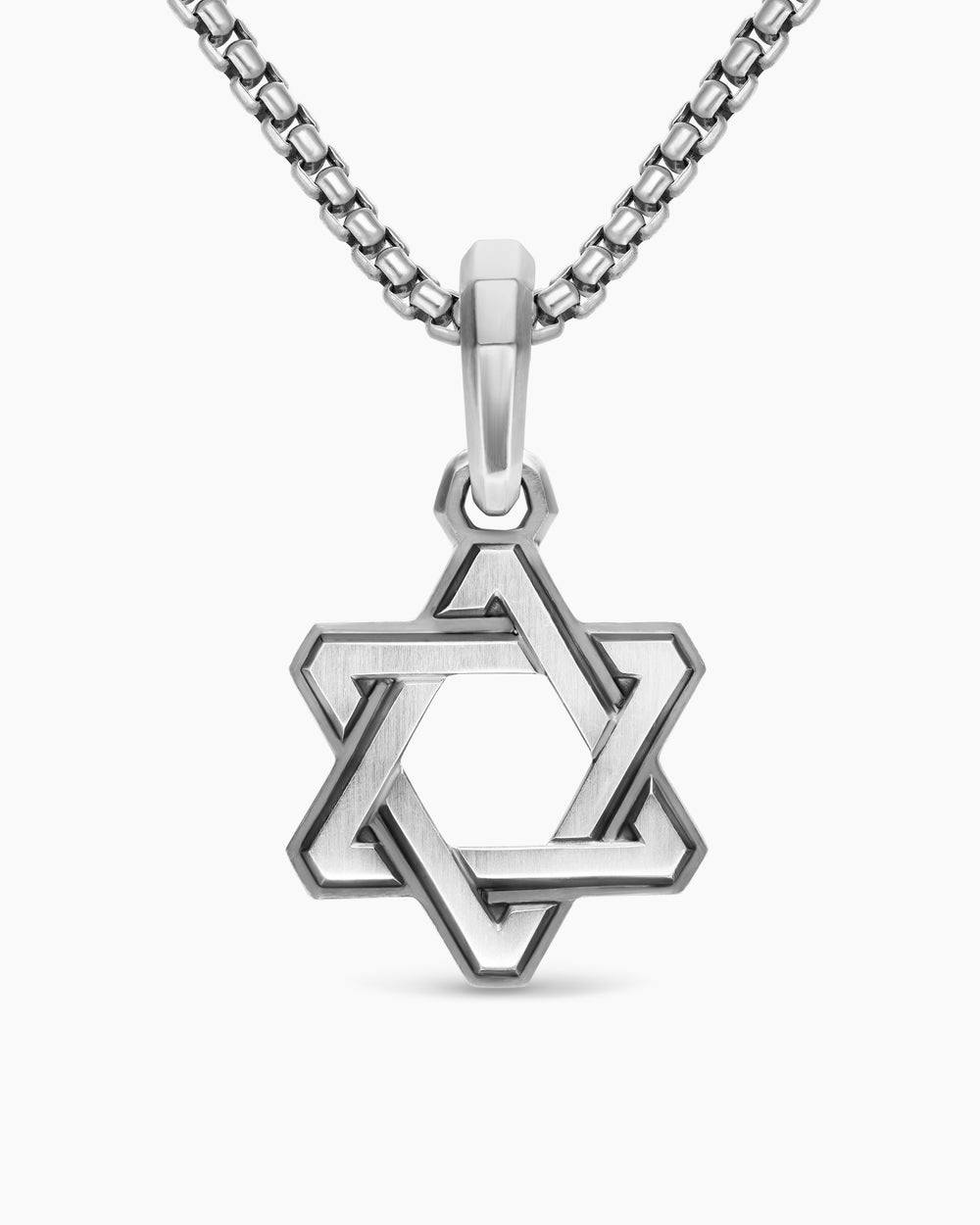 Mens Deco Star of David Pendant in Sterling Silver, 19.5mm