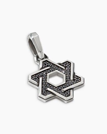 Deco Star of David Pendant in Sterling Silver with Black Diamonds, 24mm