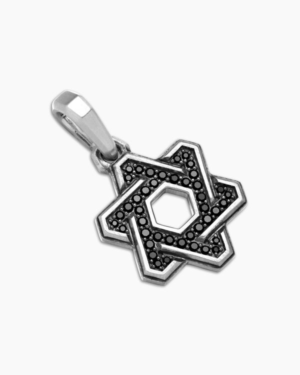 Pendentif Deco Étoile de David en argent massif avec diamants noirs, 19,5 mm