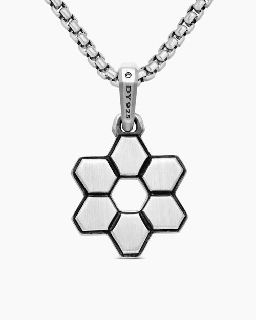 Mens Deco Star of David Pendant in Sterling Silver with Black Diamonds, 19.5mm