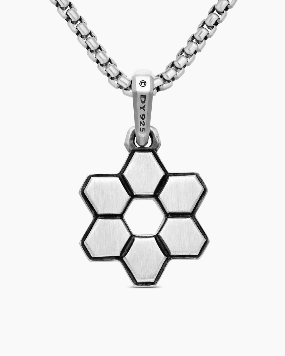Mens Deco Star of David Pendant in Sterling Silver with Black Diamonds, 19.5mm
