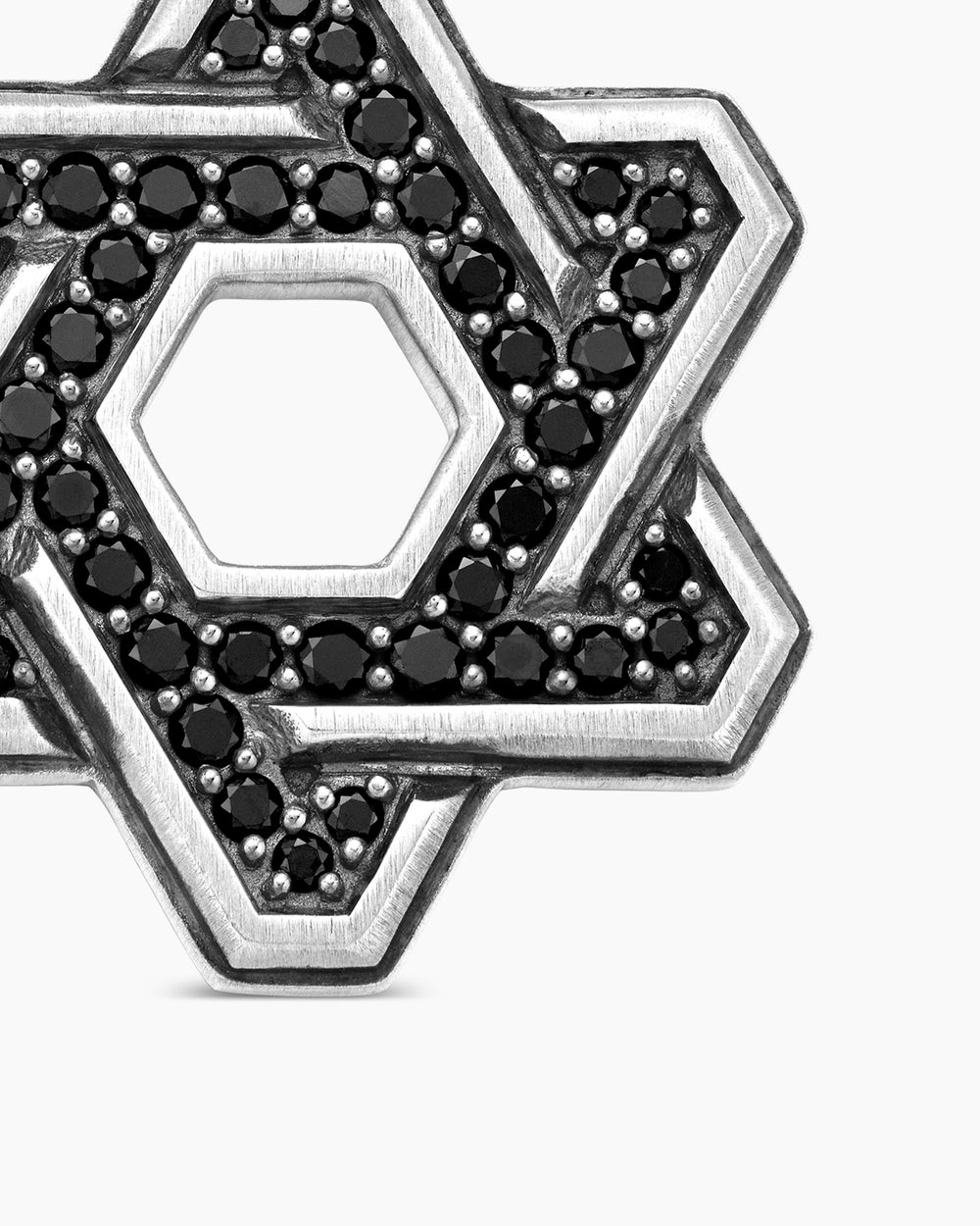 Mens Deco Star of David Pendant in Sterling Silver with Black Diamonds, 19.5mm