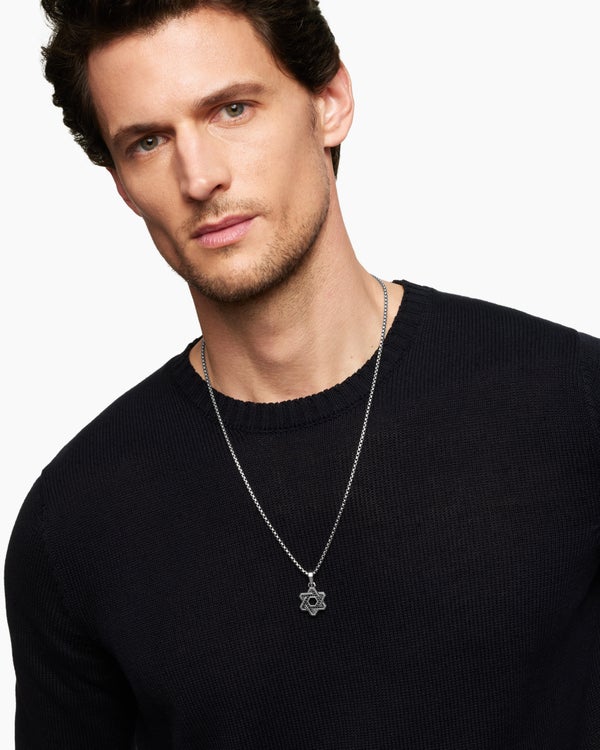 Pendentif Deco Étoile de David en argent massif avec diamants noirs, 19,5 mm