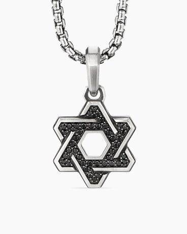 Deco Star of David Pendant in Sterling Silver with Black Diamonds, 24mm
