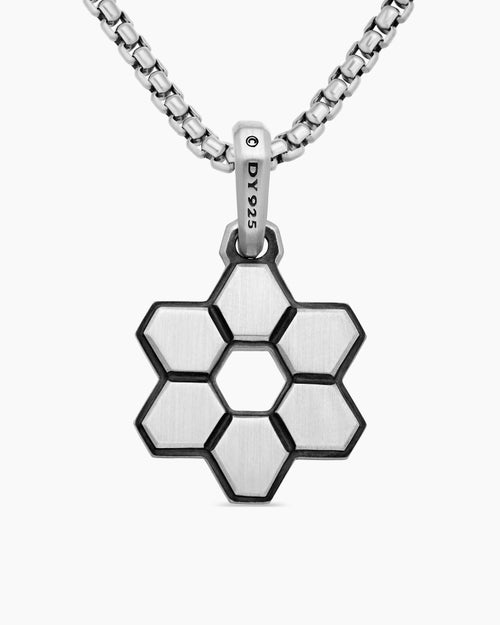 Mens Deco Star of David Pendant in Sterling Silver with Diamonds, 19.5mm