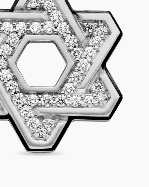 Mens Deco Star of David Pendant in Sterling Silver with Diamonds, 19.5mm