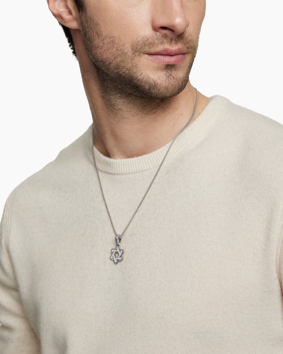 Deco Star of David Pendant in Sterling Silver with Diamonds, 19.5mm