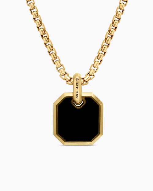 Mens Octagonal Amulet in 18K Yellow Gold with Black Onyx, 15mm