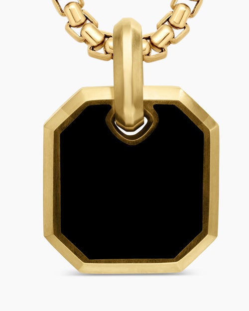 Mens Octagonal Amulet in 18K Yellow Gold with Black Onyx, 15mm