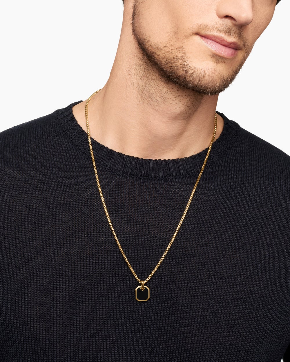 Amulette octogonale en or jaune 18 carats avec onyx noir, 15 mm hommes