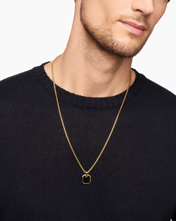 Amulette octogonale en or jaune 18 carats avec onyx noir, 15 mm