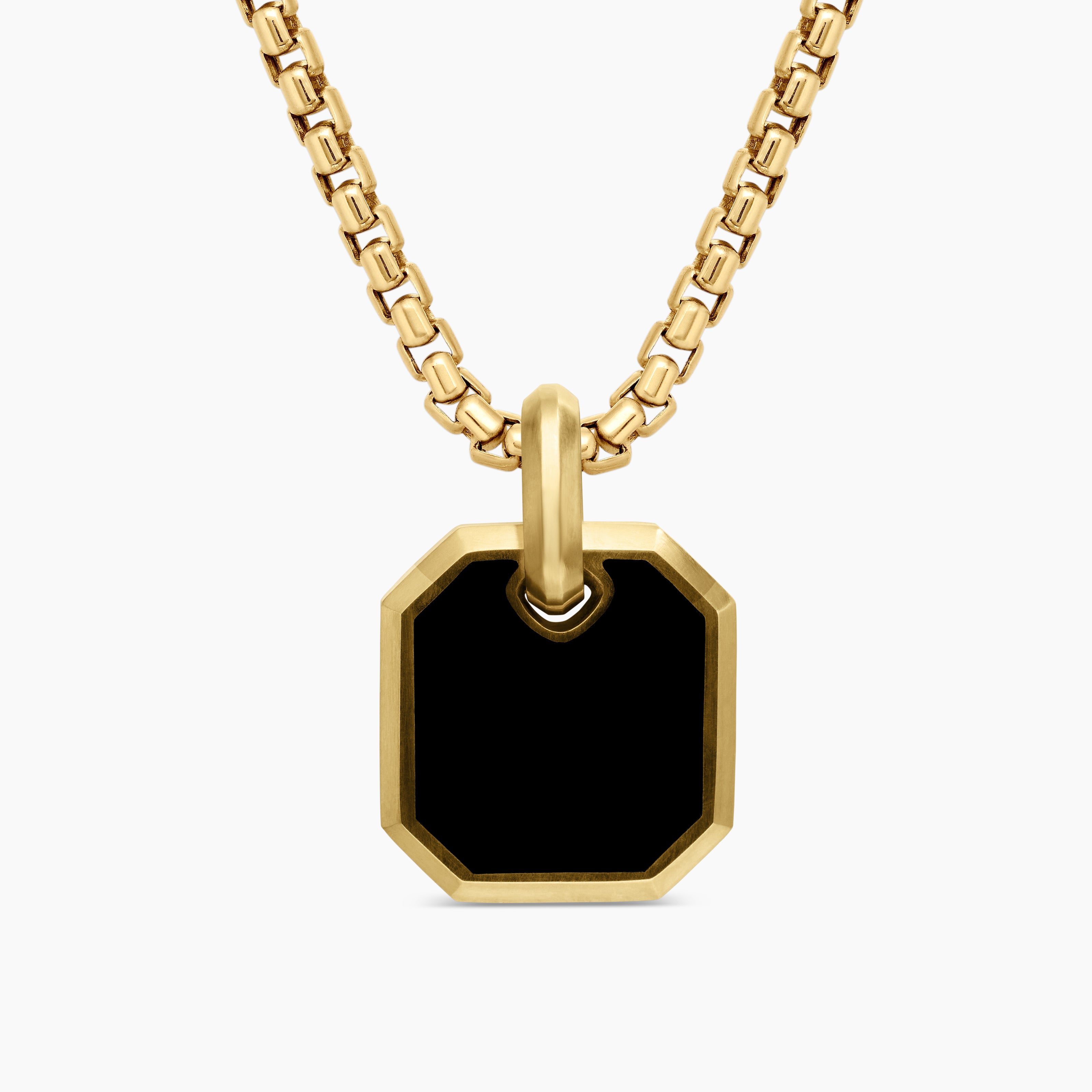 Mens Octagonal Amulet in 18K Yellow Gold with Black Onyx, 15mm
