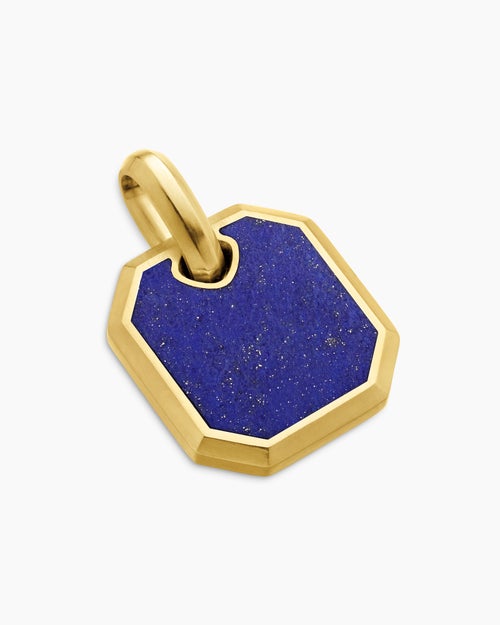 Mens Octagonal Amulet in 18K Yellow Gold with Lapis, 15mm