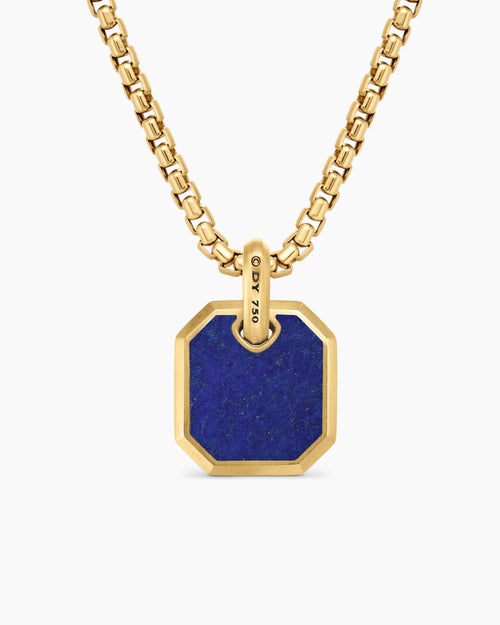 Mens Octagonal Amulet in 18K Yellow Gold with Lapis, 15mm