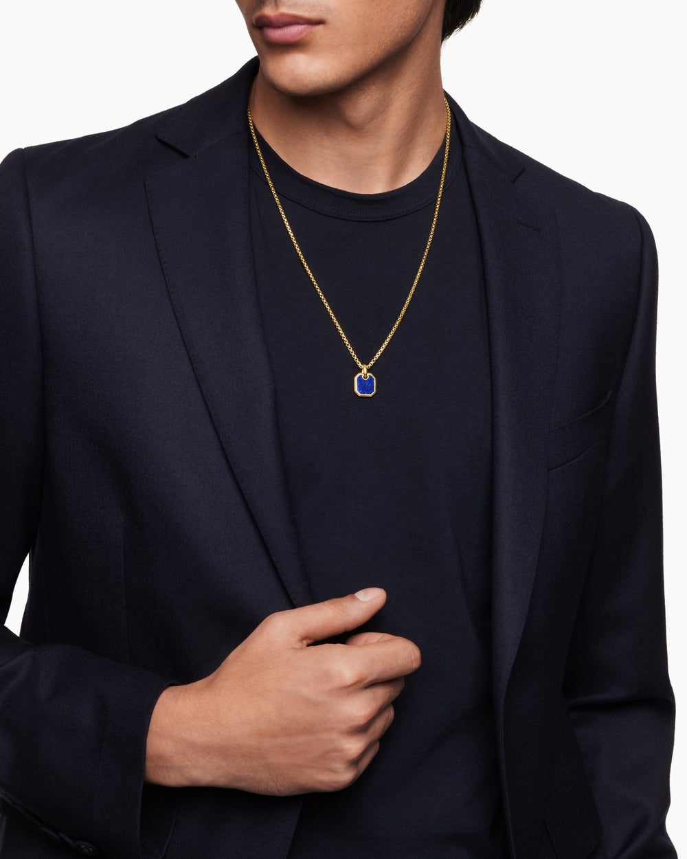 Amulette octogonale en or jaune 18 carats avec lapis-lazuli, 15 mm hommes