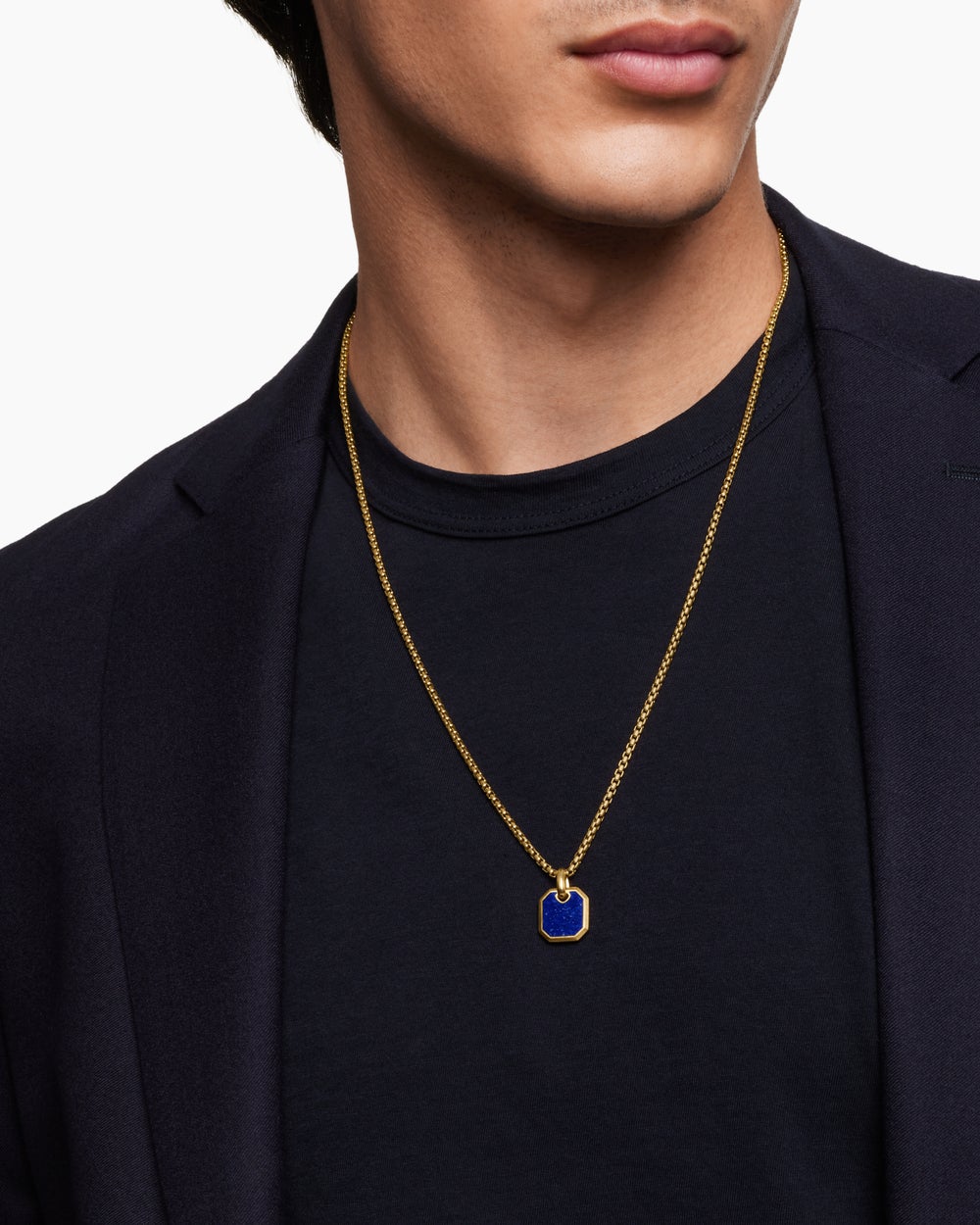 Amulette octogonale en or jaune 18 carats avec lapis-lazuli, 15 mm hommes
