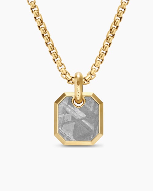 Mens Octagonal Amulet in 18K Yellow Gold with Meteorite, 15mm
