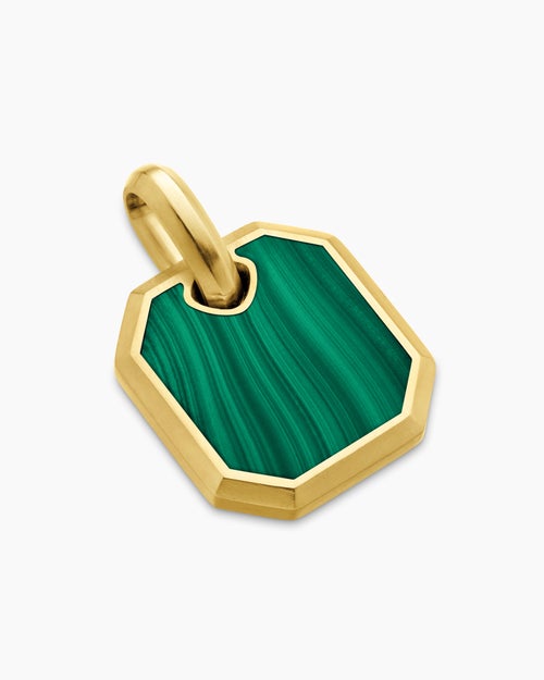 Mens Octagonal Amulet in 18K Yellow Gold with Malachite, 15mm