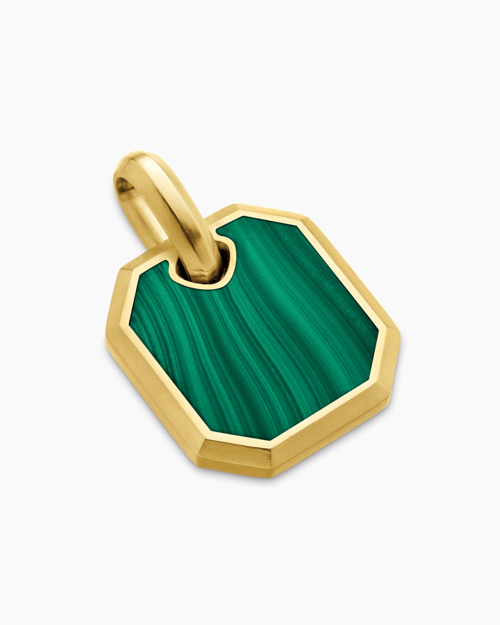 Mens Octagonal Amulet in 18K Yellow Gold with Malachite, 15mm