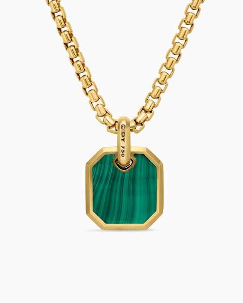 Mens Octagonal Amulet in 18K Yellow Gold with Malachite, 15mm