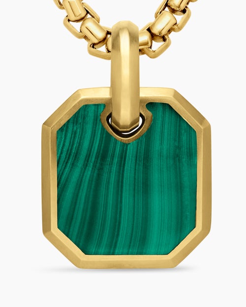 Mens Octagonal Amulet in 18K Yellow Gold with Malachite, 15mm