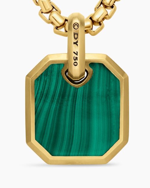 Mens Octagonal Amulet in 18K Yellow Gold with Malachite, 15mm