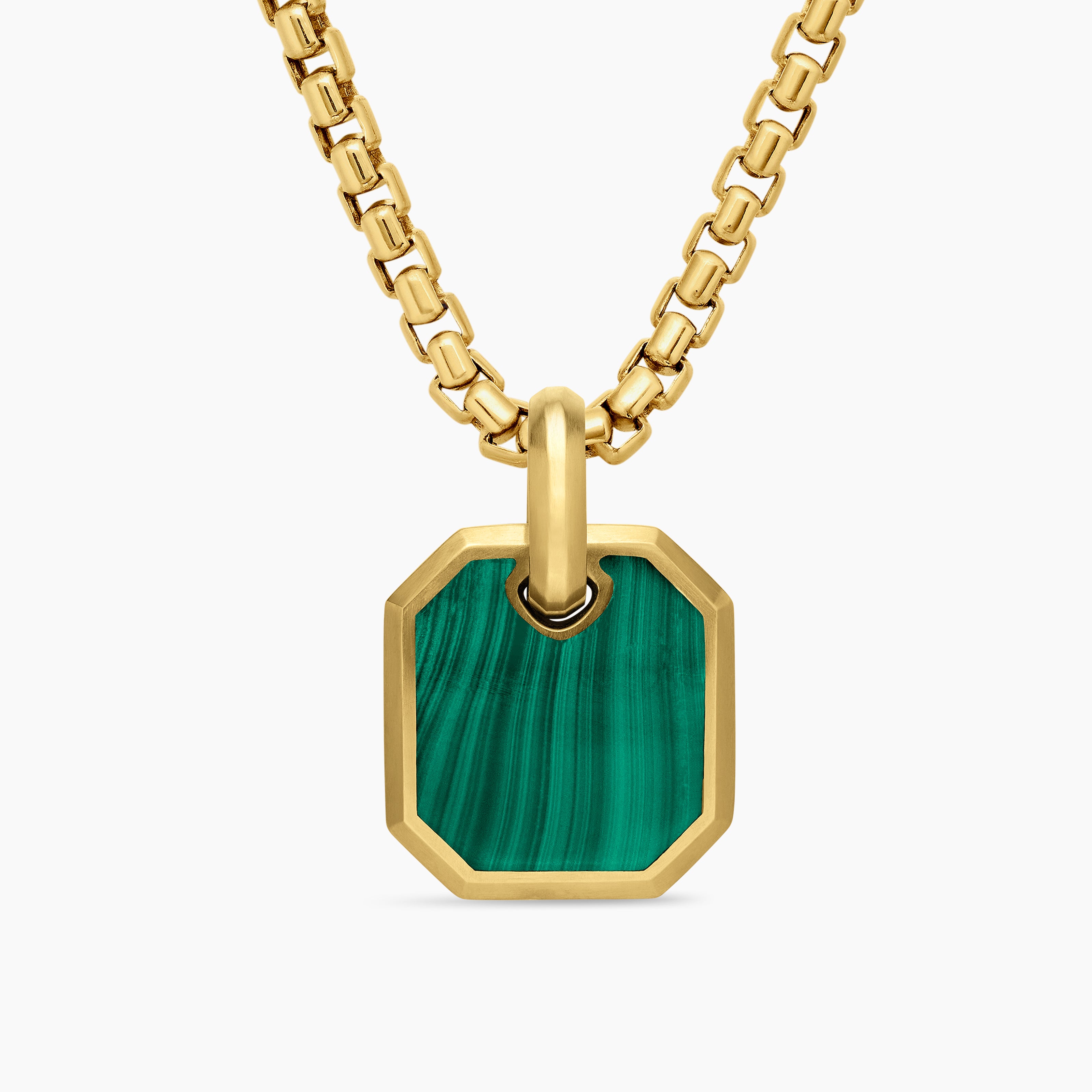 Amulette octogonale en or jaune 18 carats avec malachite, 15 mm homme 