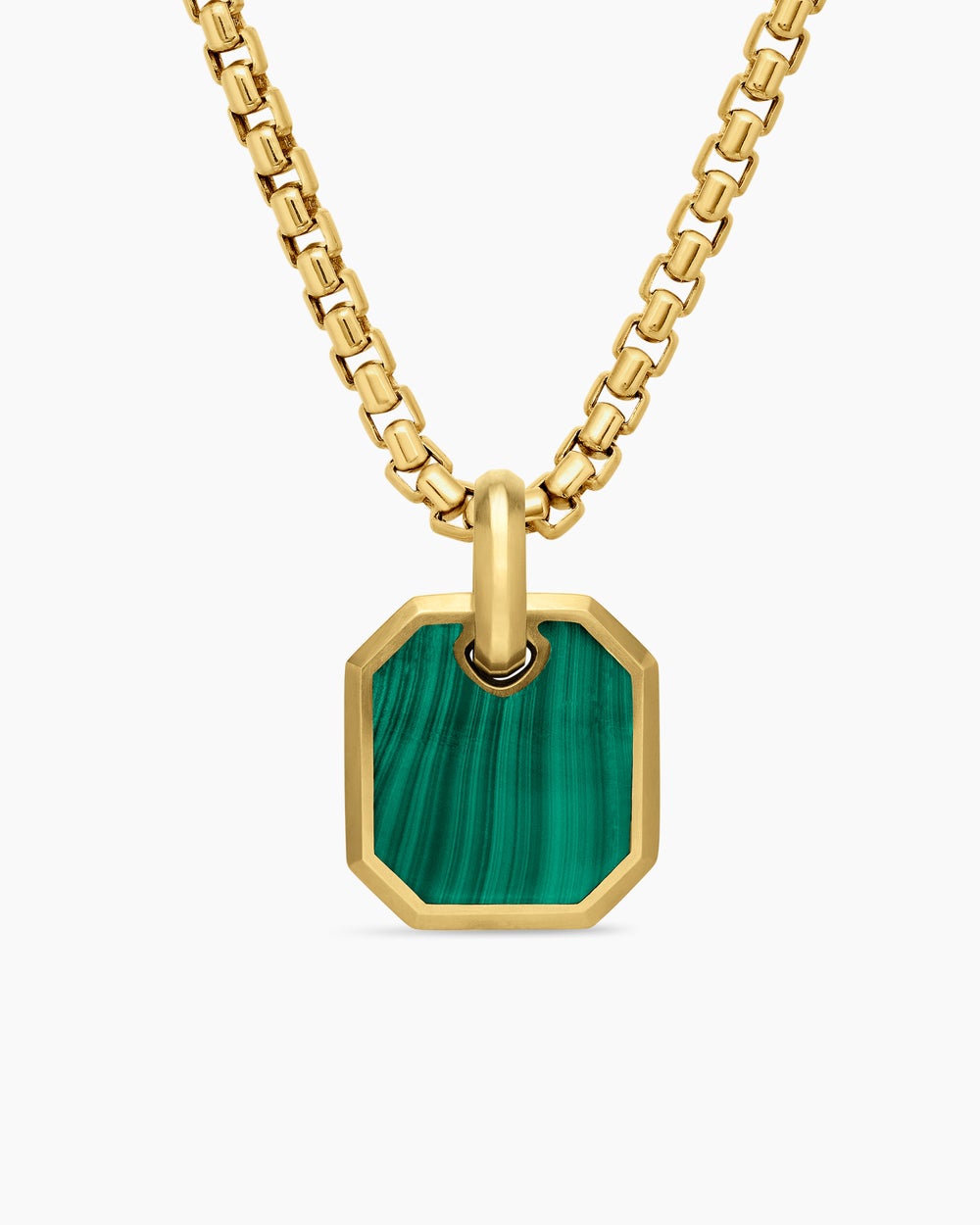 Mens Octagonal Amulet in 18K Yellow Gold with Malachite, 15mm