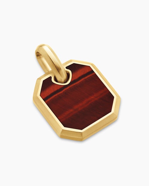 Mens Octagonal Amulet in 18K Yellow Gold with Red Tiger’s Eye, 15mm