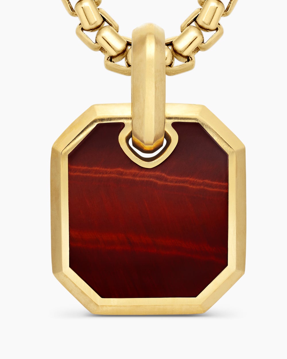Mens Octagonal Amulet in 18K Yellow Gold with Red Tiger’s Eye, 15mm