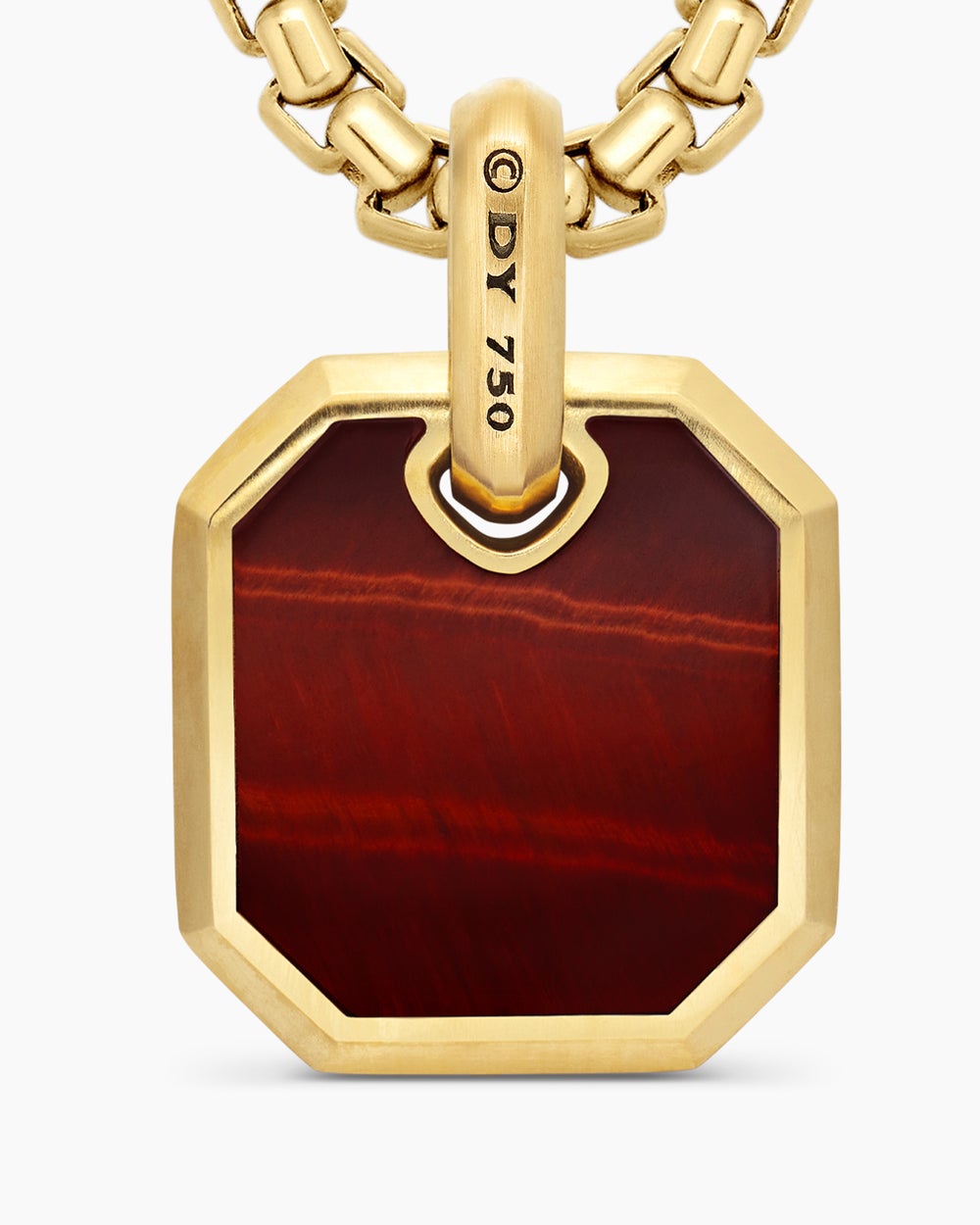Mens Octagonal Amulet in 18K Yellow Gold with Red Tiger’s Eye, 15mm