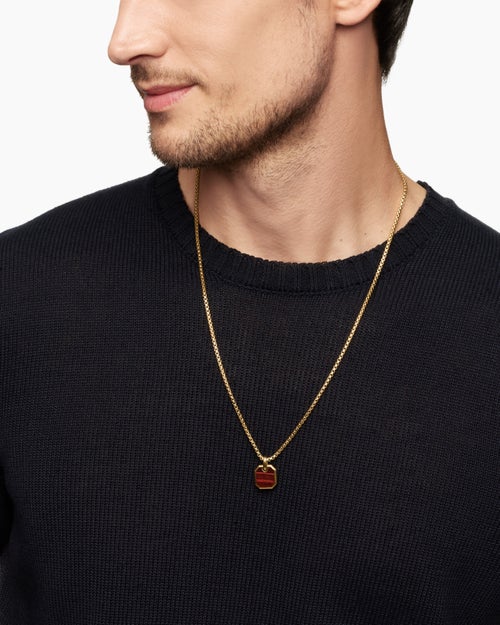 Mens Octagonal Amulet in 18K Yellow Gold with Red Tiger’s Eye, 15mm