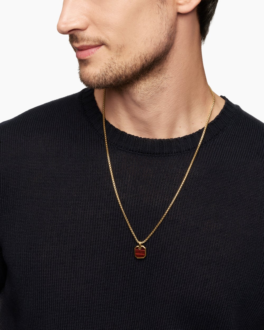 Mens Octagonal Amulet in 18K Yellow Gold with Red Tiger’s Eye, 15mm