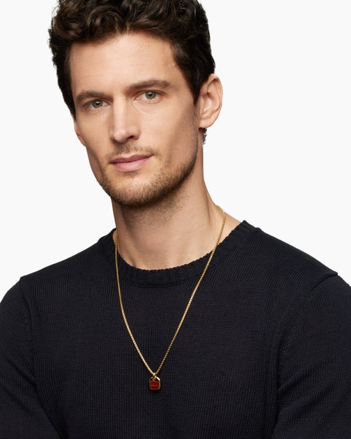 Mens Octagonal Amulet in 18K Yellow Gold with Red Tiger’s Eye, 15mm