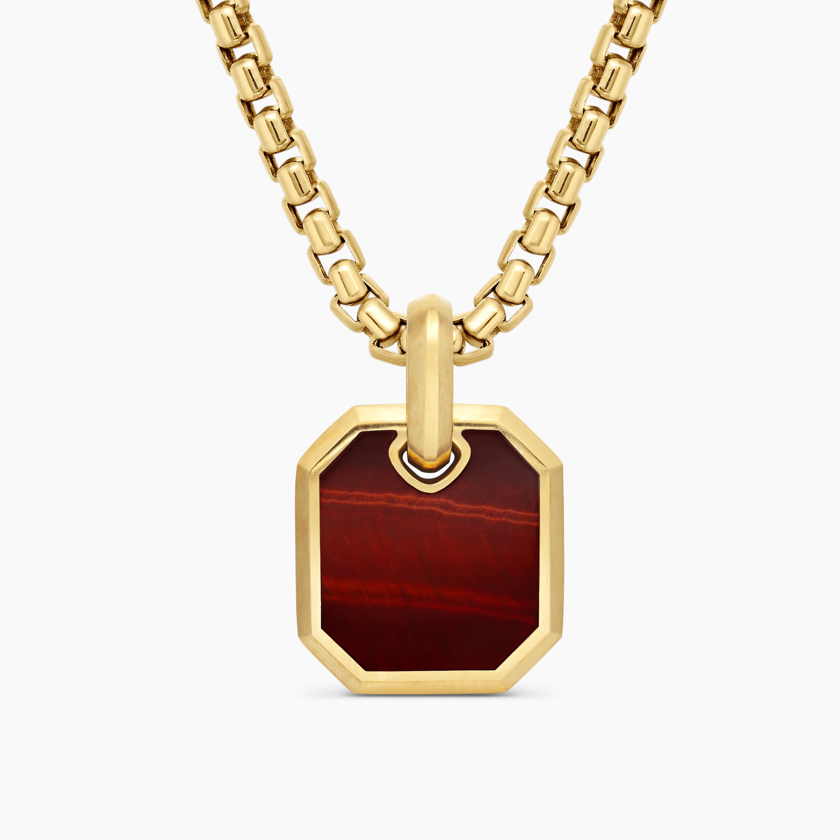 Mens Octagonal Amulet in 18K Yellow Gold with Red Tiger&rsquo;s Eye, 15mm