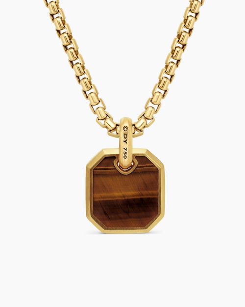 Mens Octagonal Amulet in 18K Yellow Gold with Tiger’s Eye, 15mm