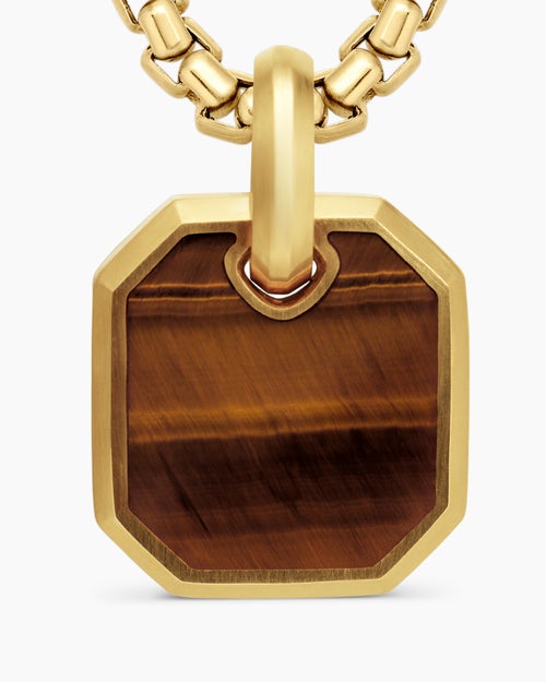 Mens Octagonal Amulet in 18ct Yellow Gold with Tiger’s Eye, 15mm