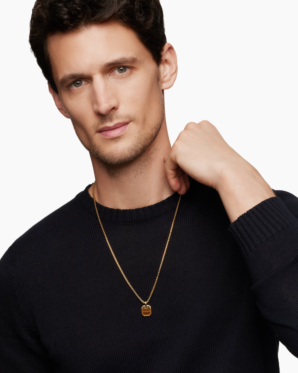 Amulette octogonale en or jaune 18 carats avec œil-de-tigre, 15 mm homme