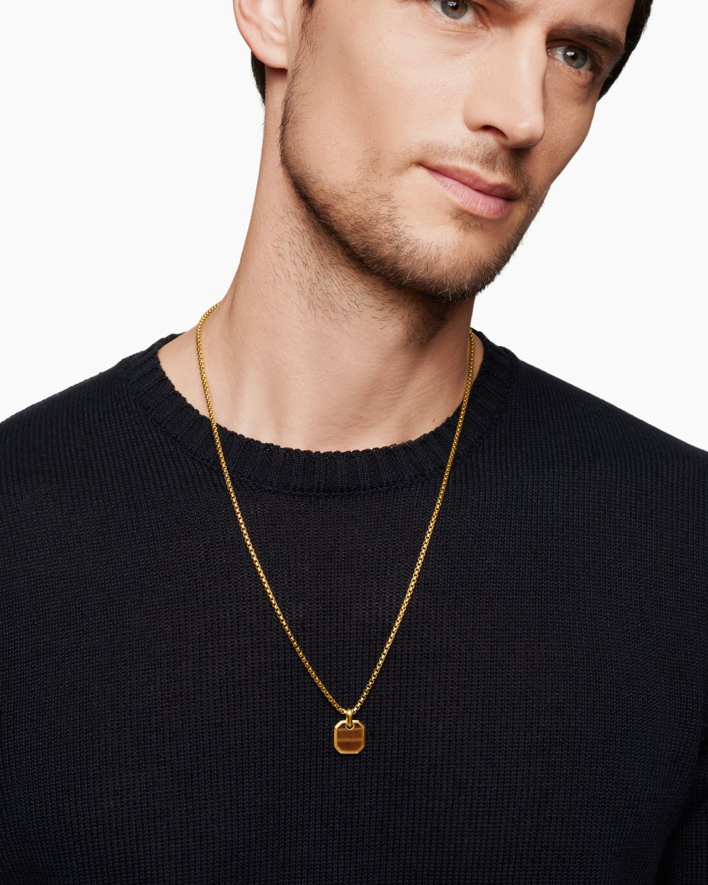 Amulette octogonale en or jaune 18 carats avec œil-de-tigre, 15 mm homme