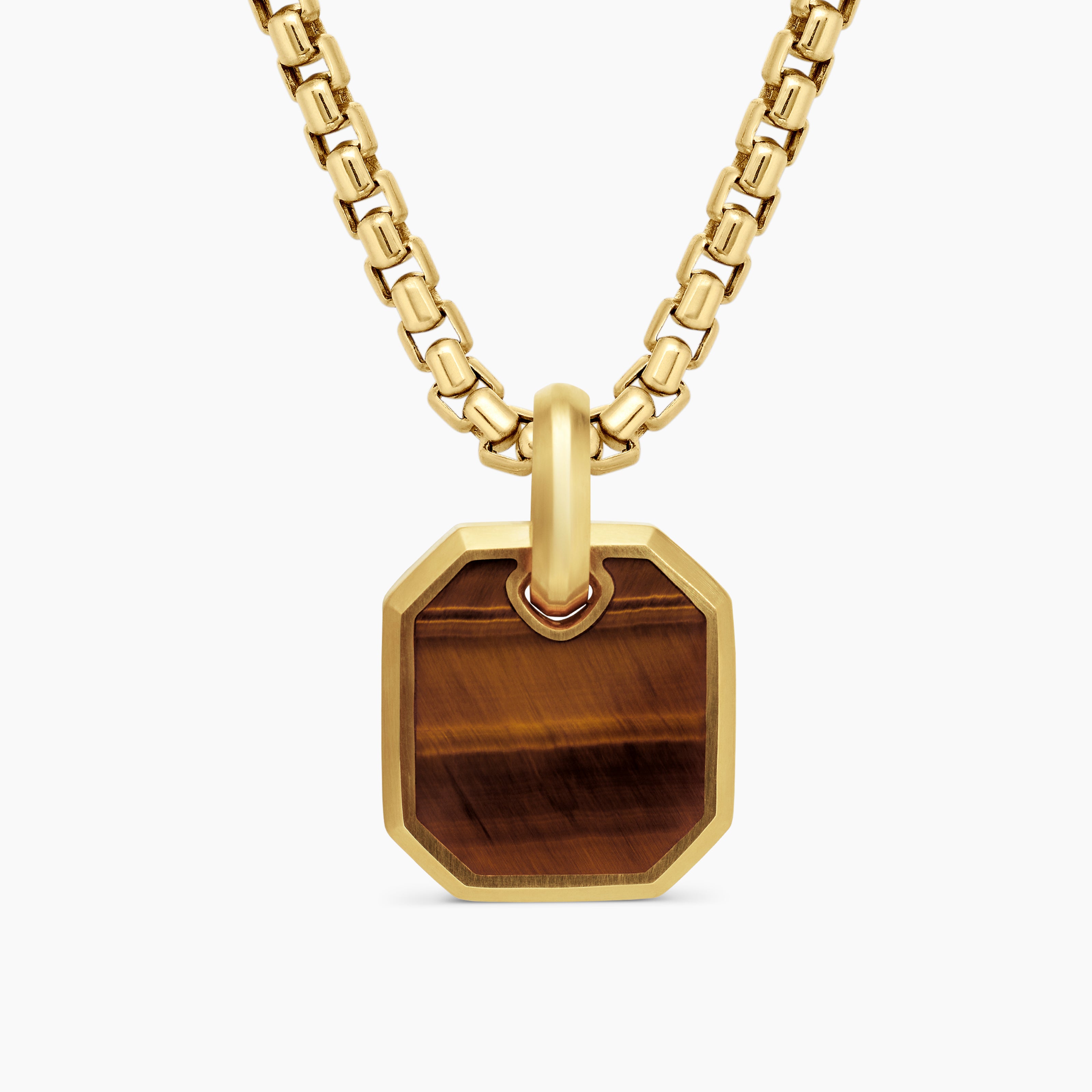 Amulette octogonale en or jaune 18 carats avec &oelig;il-de-tigre, 15 mm homme 