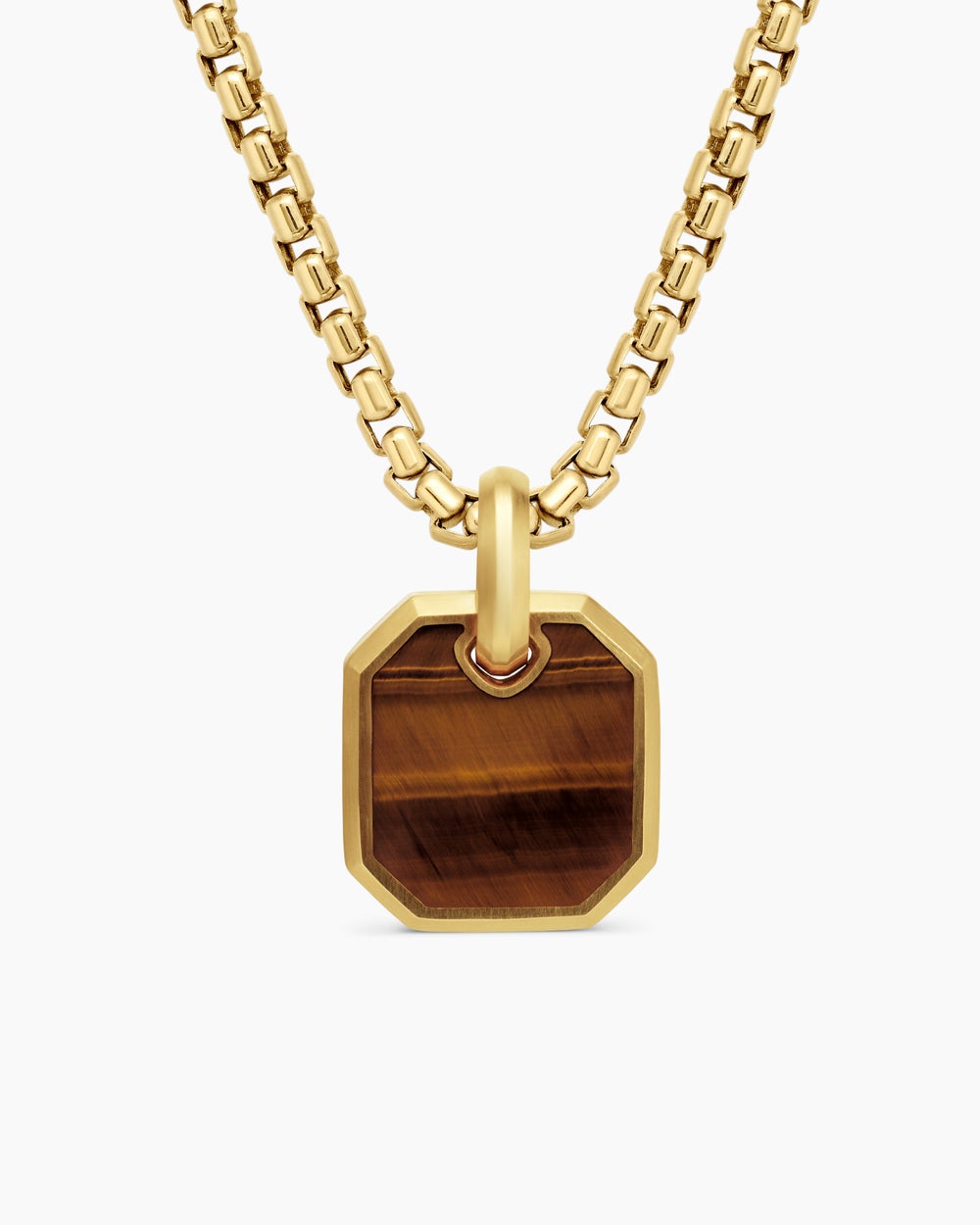 Amulette octogonale en or jaune 18 carats avec œil-de-tigre, 15 mm homme