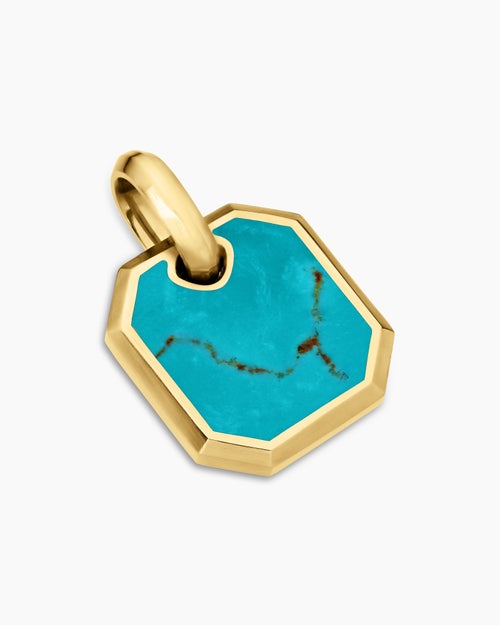 Mens Octagonal Amulet in 18K Yellow Gold with Turquoise, 15mm