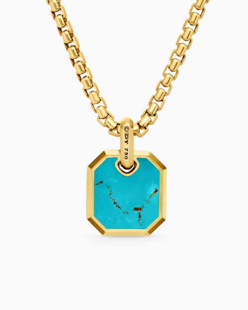 Mens Octagonal Amulet in 18K Yellow Gold with Turquoise, 15mm